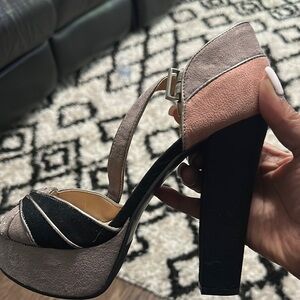 LC Lauren Conrad Pink and Black Heels with Ankle Strap